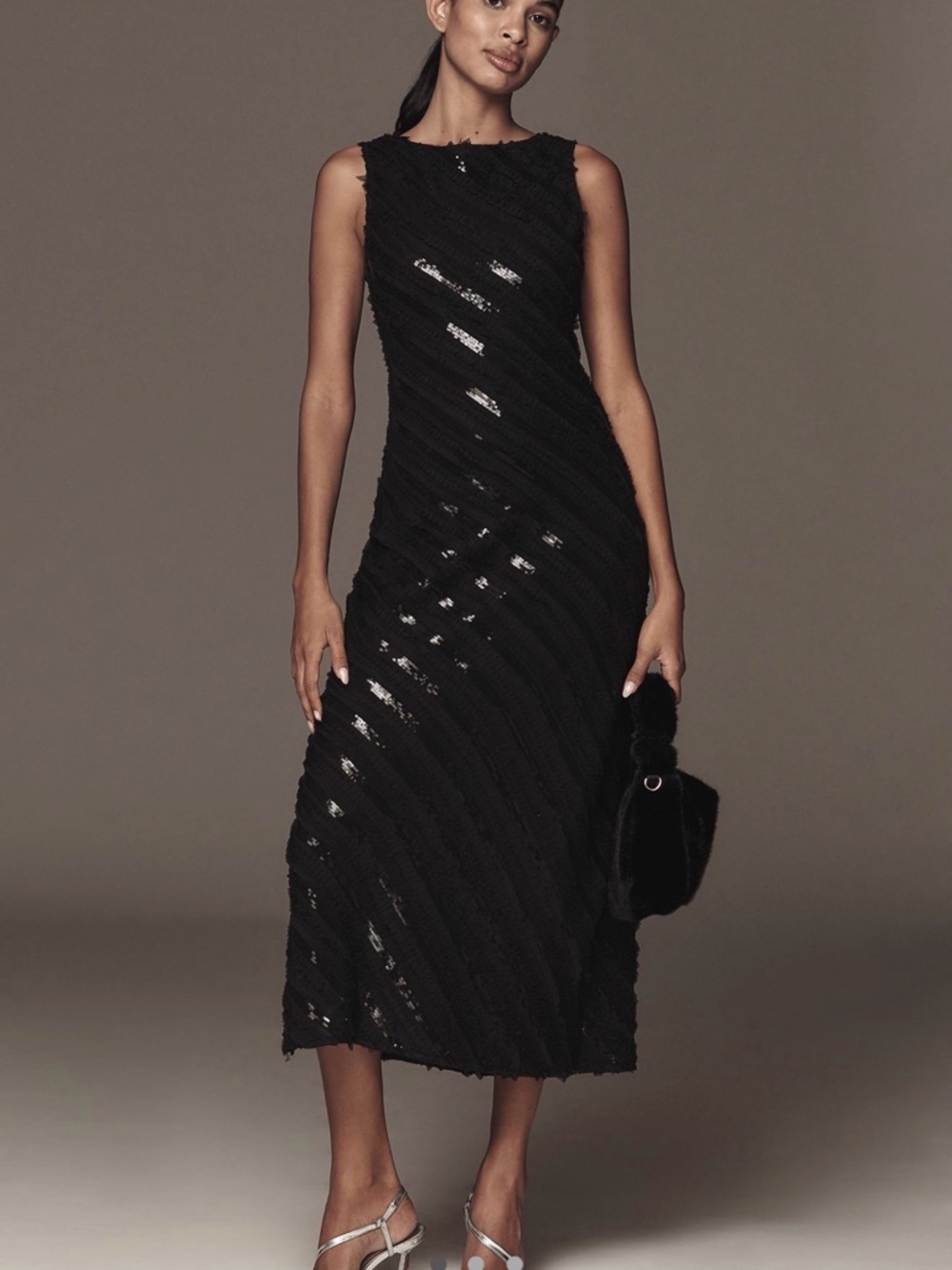 Anthropologie/Endless Rose Black Sequin Midi Dress